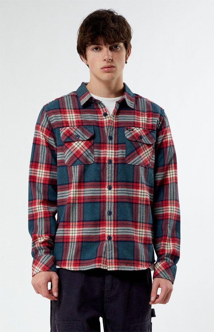 RVCA Men's That'll Work Flannel Shirt in Blue/Red - Product Image