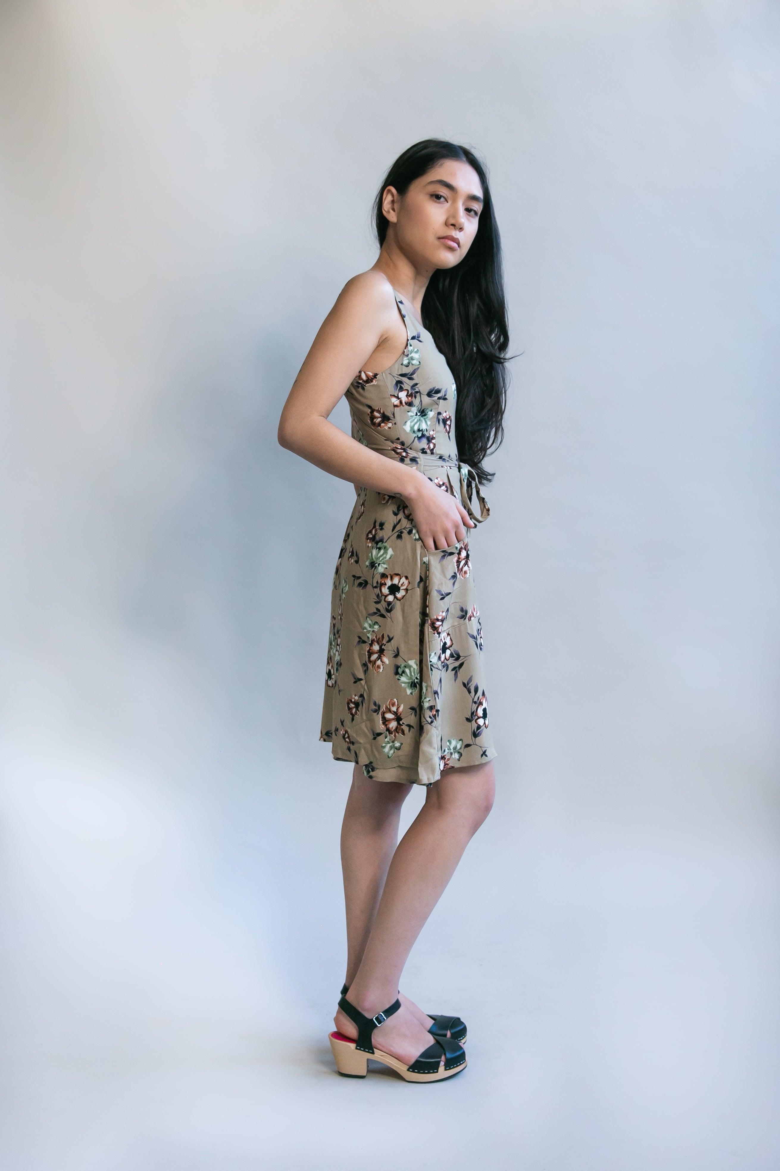 Wrap Dress in Taupe Floral Product Image