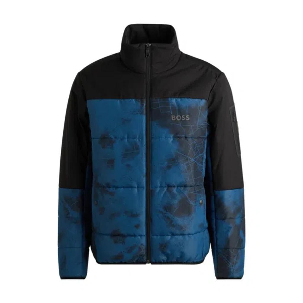 HUGO BOSS Water-repellent Puffer Jacket With Logo Print In Light Blue Product Image