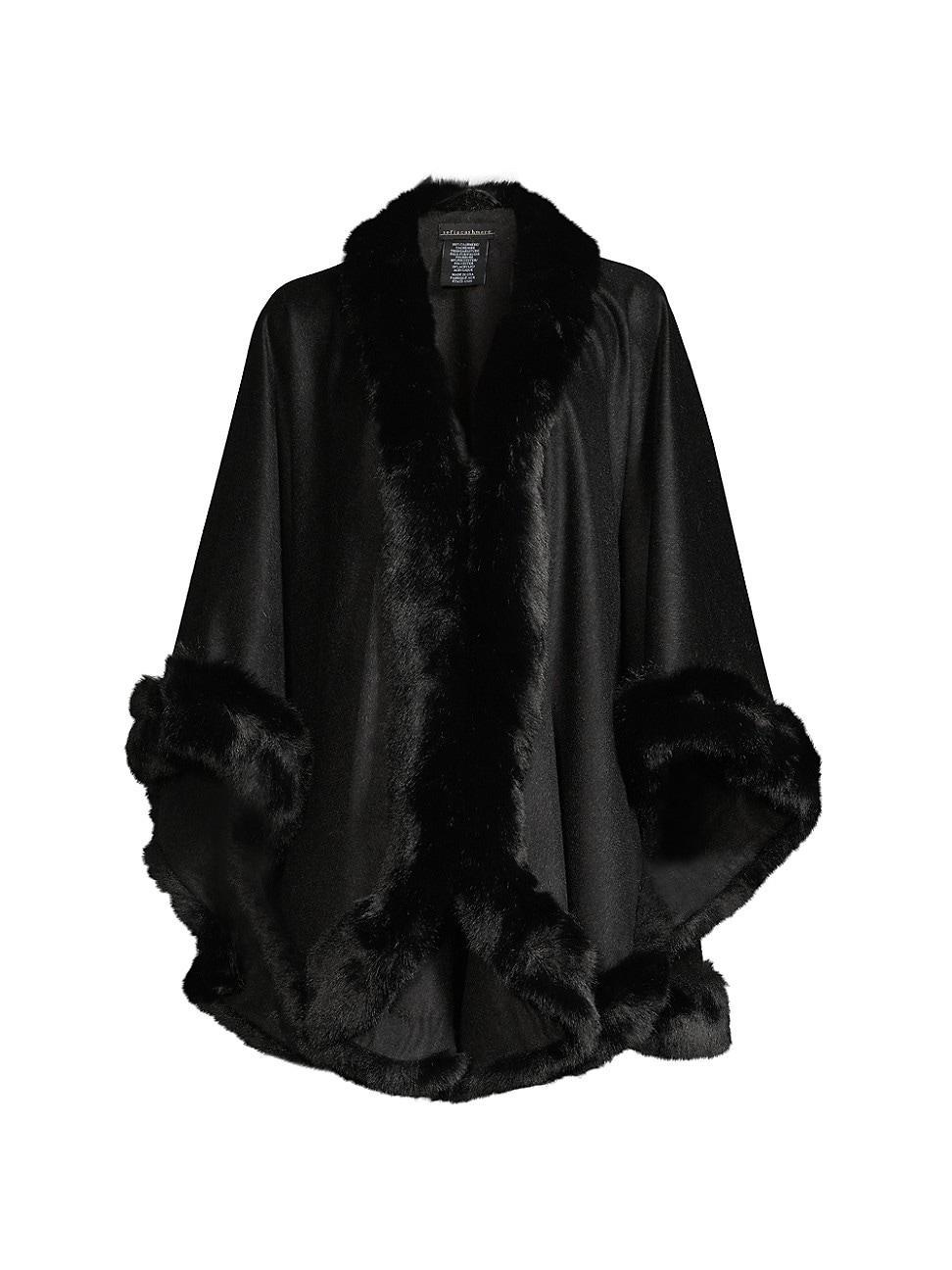 Sofia Cashmere Faux Fur Trim Cashmere Cape Product Image