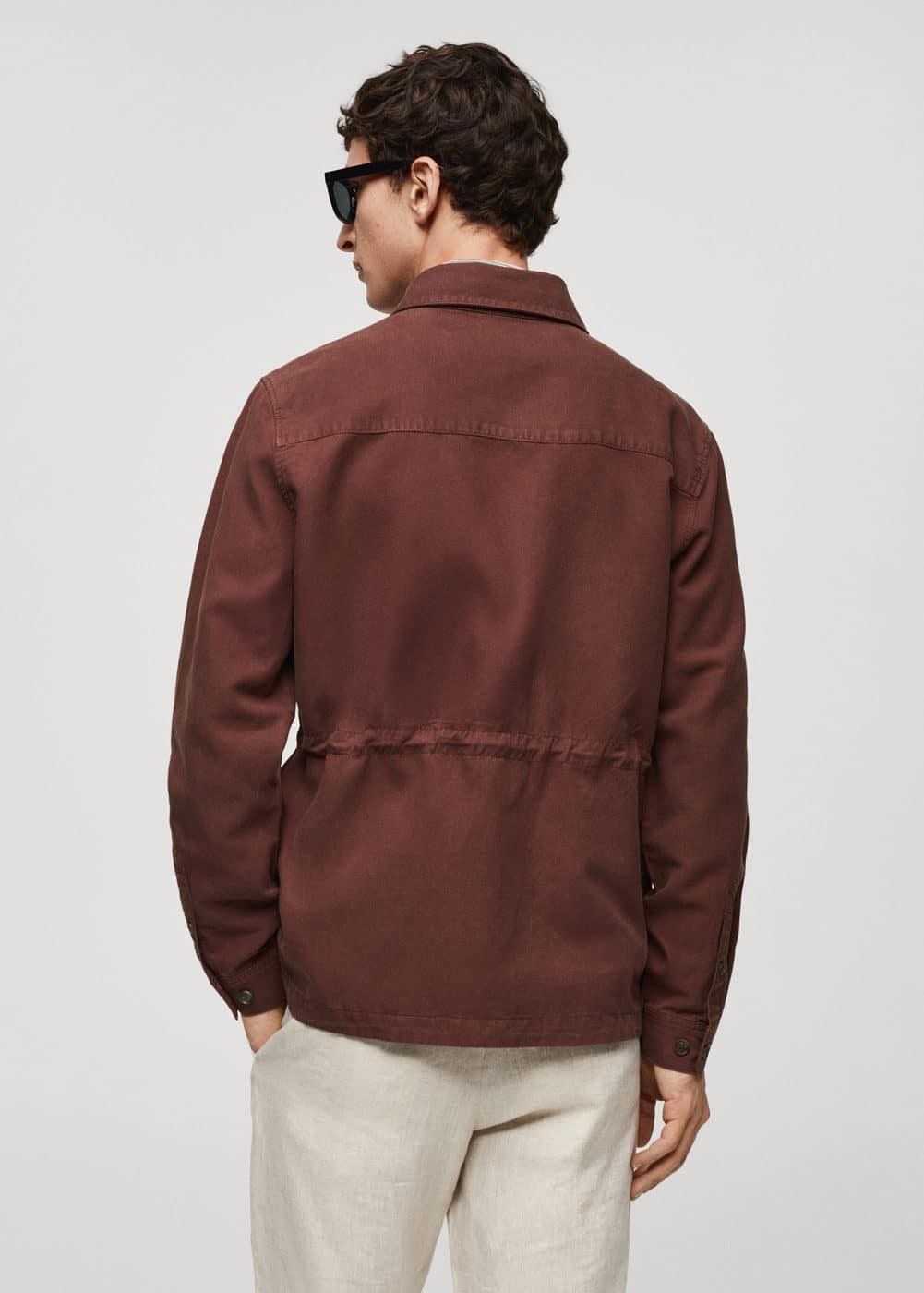 MANGO MAN - Linen overshirt with pockets burgundyMen Product Image