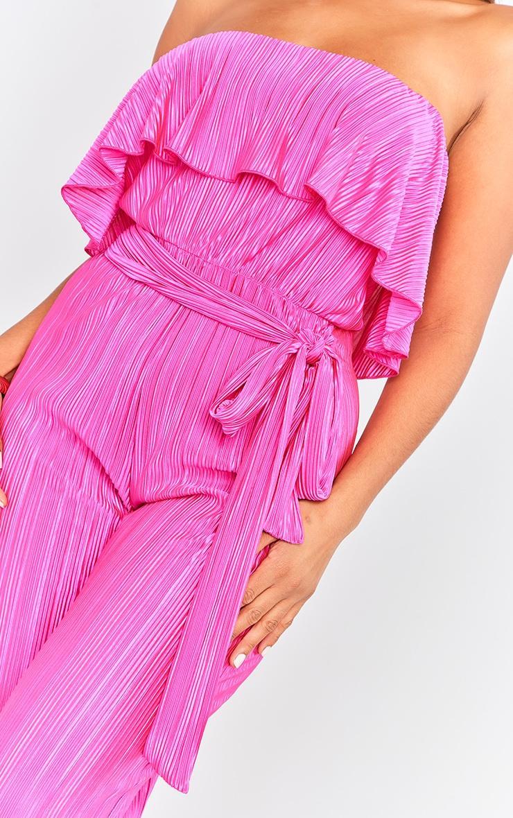 Fuchsia Plisse Tie Waist Tube Jumpsuit Product Image