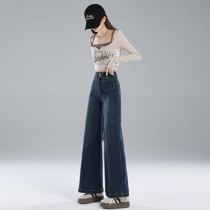 High Rise Washed Wide Leg Jeans (Various Designs) Product Image