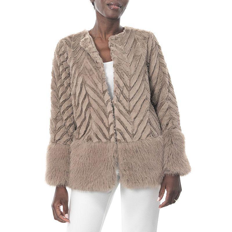 Womens Nina Leonard Chevron Faux-Fur Bolero Product Image