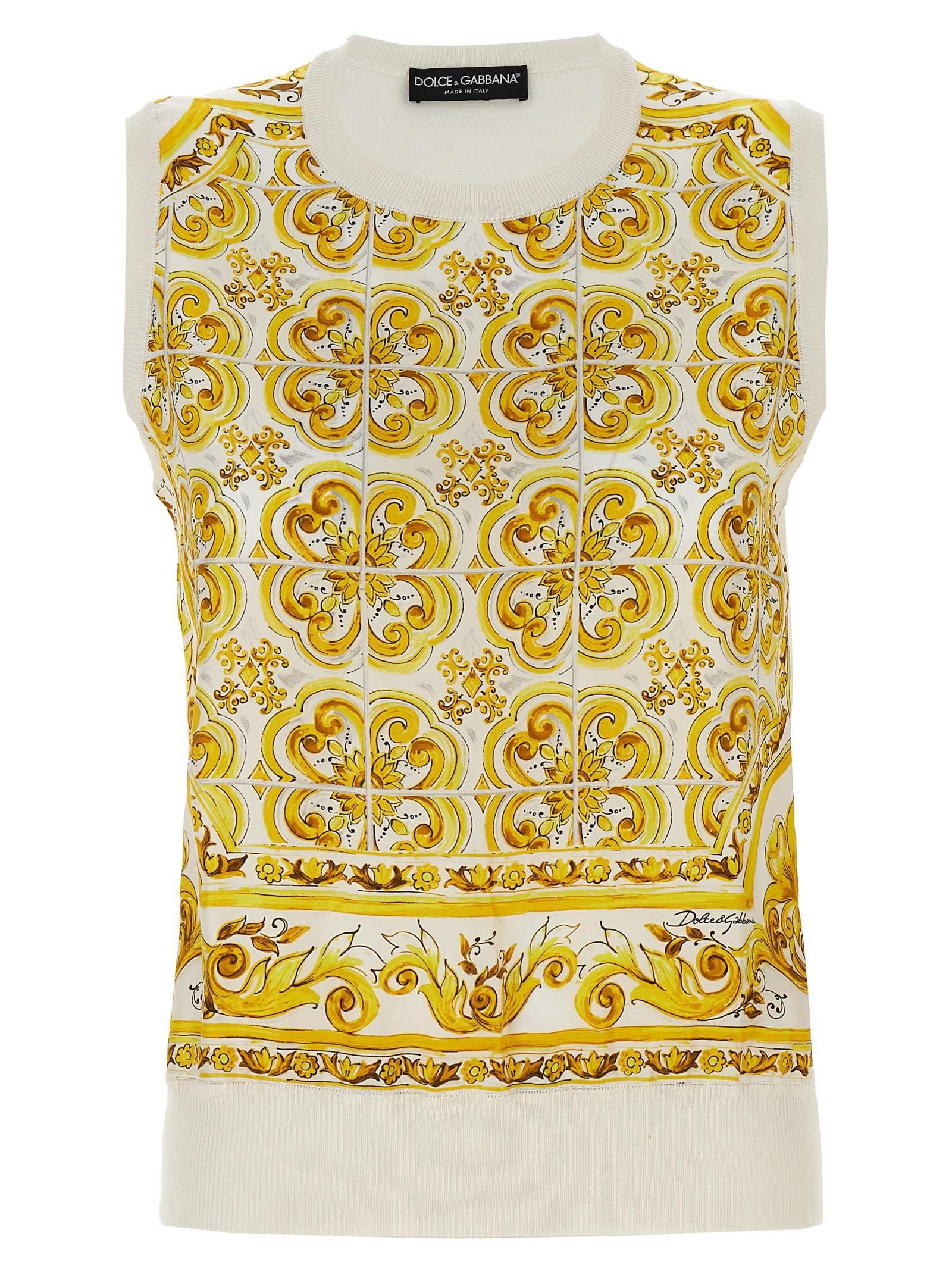 DOLCE & GABBANA Majolica Sleeveless Sweater In Yellow Product Image