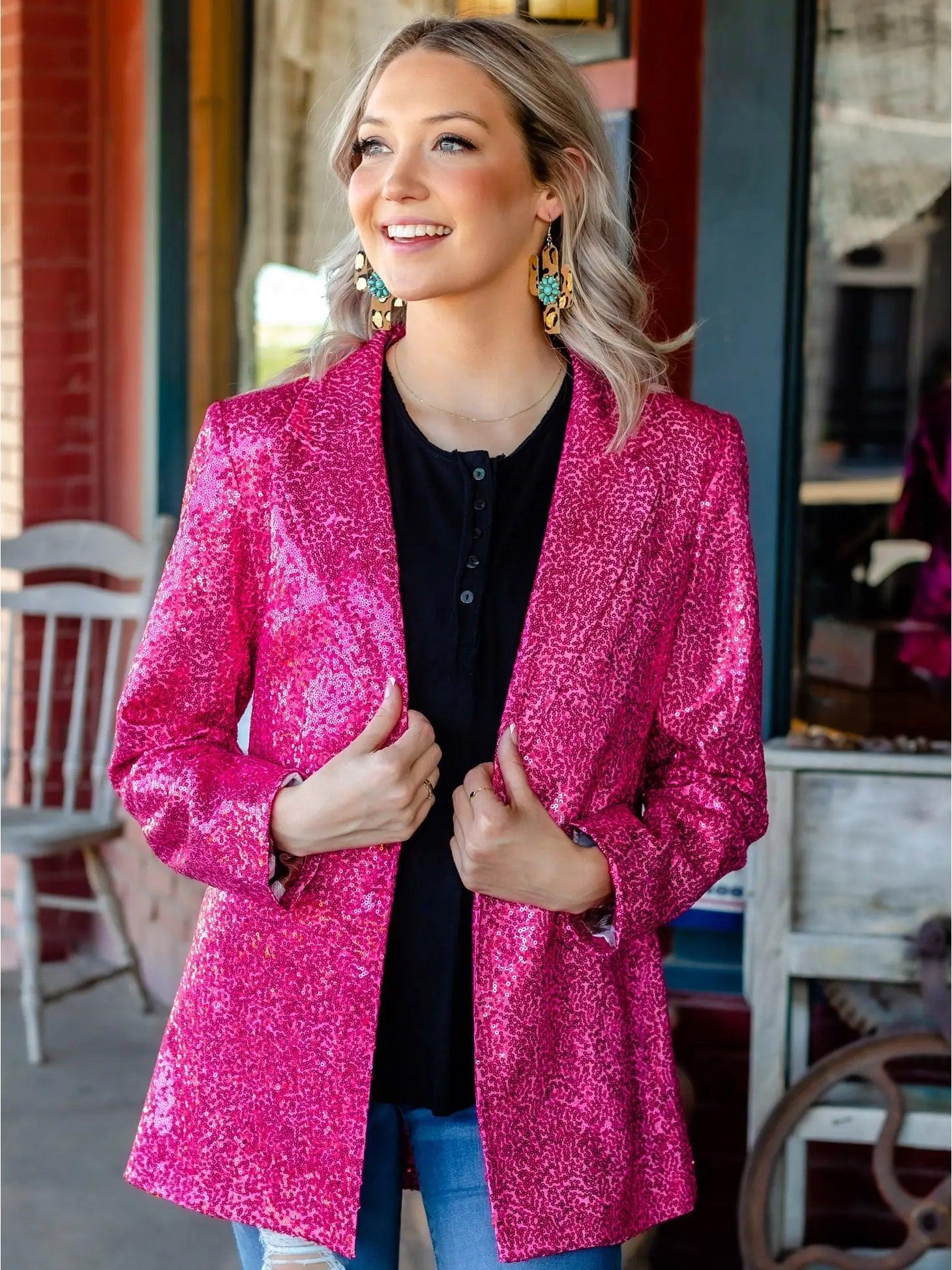 Hot Pink Sequin Blazer Female Product Image