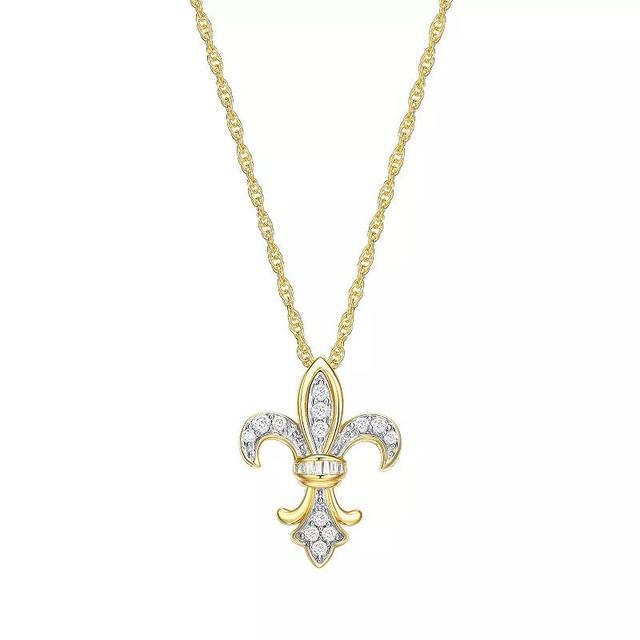 18k Gold Over Sterling Silver 1/4 Carat T.W. Diamond Fleur-de-Lis Pendant Necklace, Womens Gold Tone Product Image