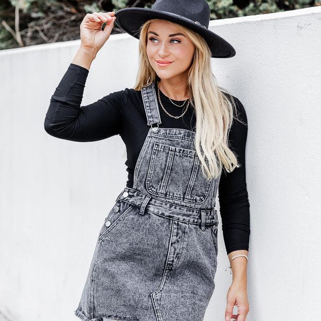 Back To That Night Black Acid Wash Overall Dress FINAL SALE Product Image