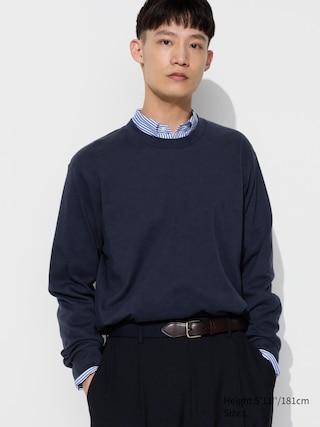 Mens Soft Brushed T-Shirt Long-Sleeve Navy Large UNIQLO US Product Image