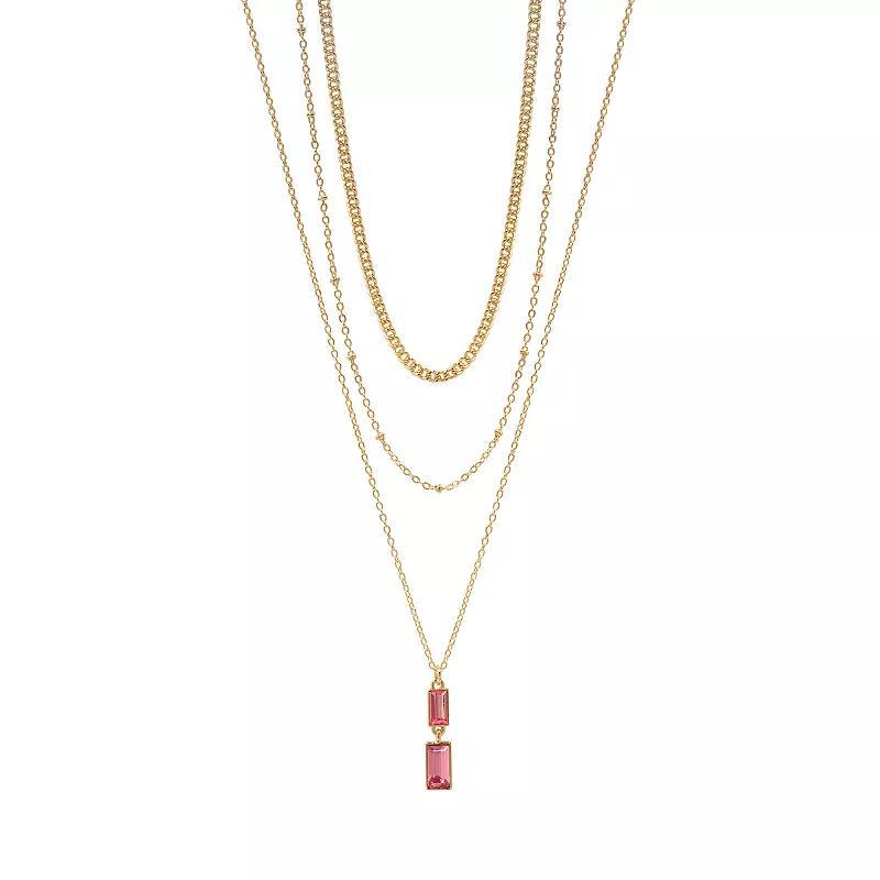 LC Lauren Conrad Gold Tone 3 Row Pendant Necklace, Womens, Pink Product Image