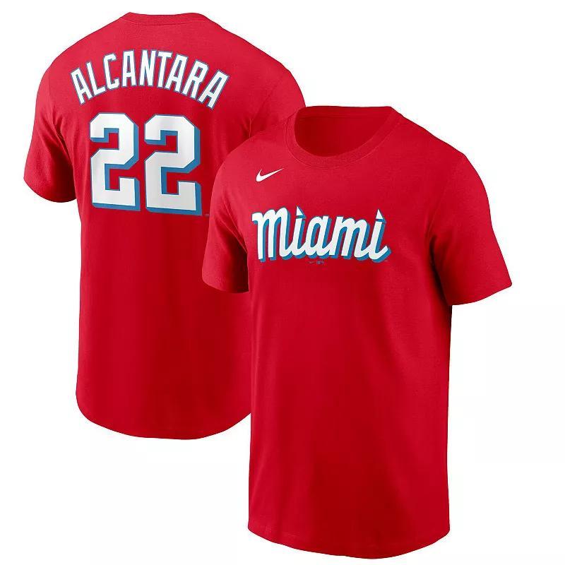 Mens Nike Sandy Alcantara Red Miami Marlins City Connect Name and Number T-shirt Product Image