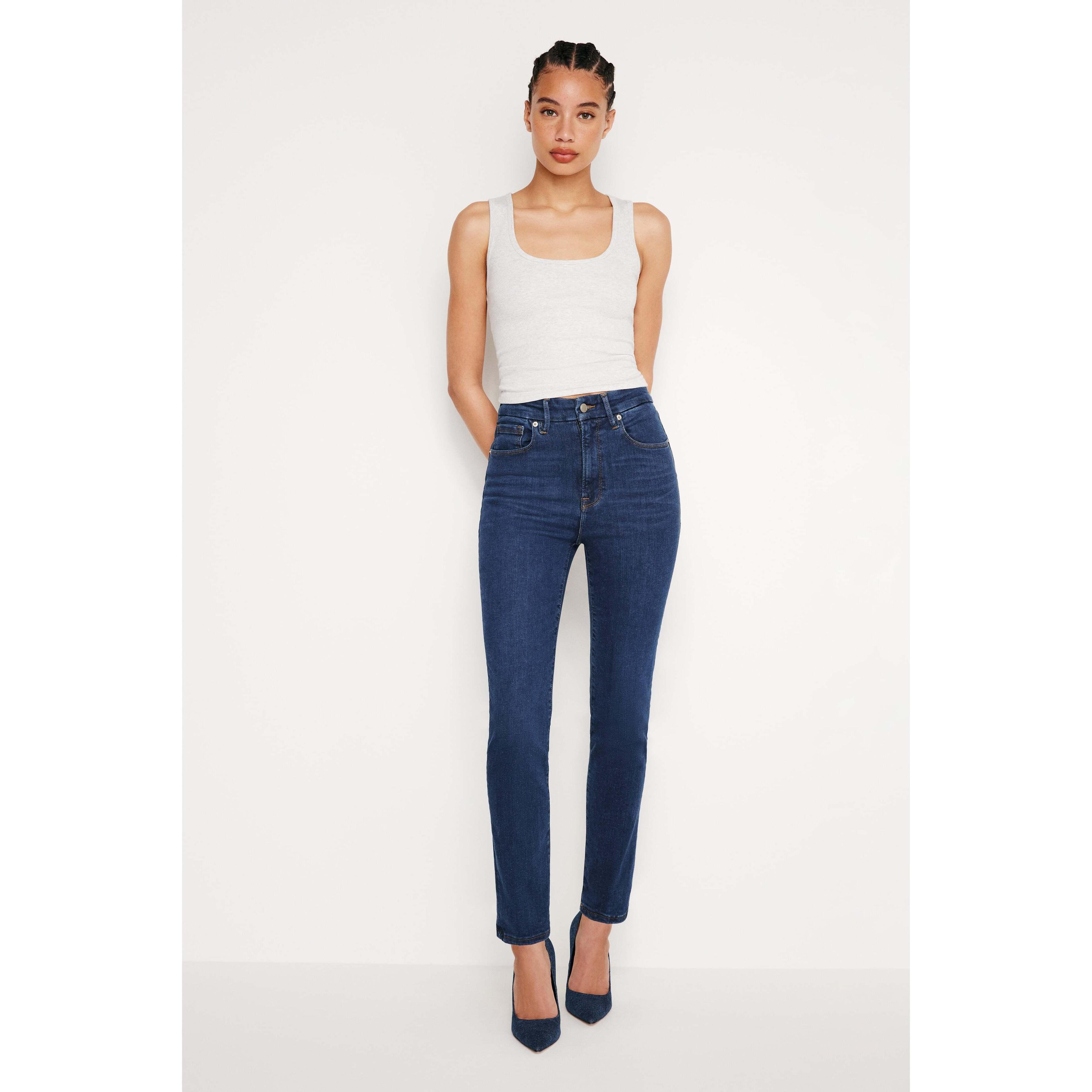 Womens Always Fits Good Classic Slim Straight Jeans | Blue, Size 14-18 Plus | Good American by Khlo Kardashian Product Image