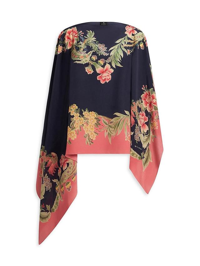 Womens Floral Silk Poncho Product Image