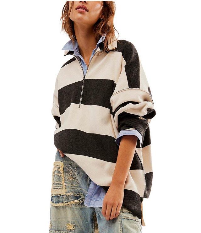 Free People Coastal Lines Stripe Quarter Zip Neck Long Sleeve Sweatshirt Product Image