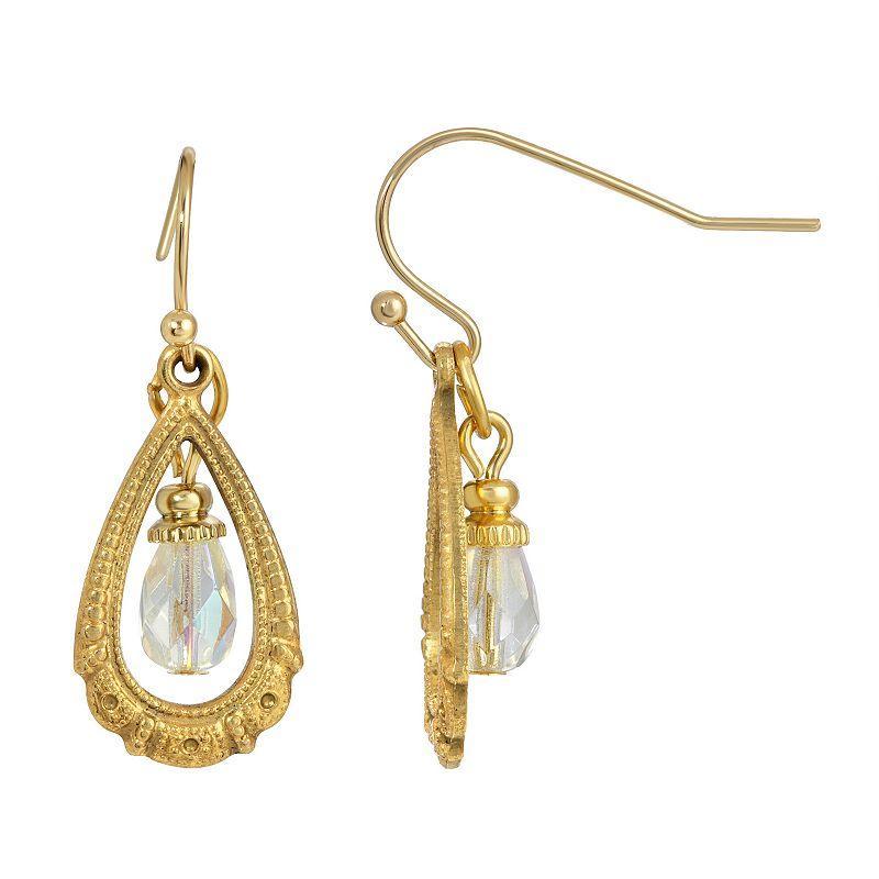 1928 Gold Tone Clear Bead Teardrop Wire Earrings, Womens Product Image