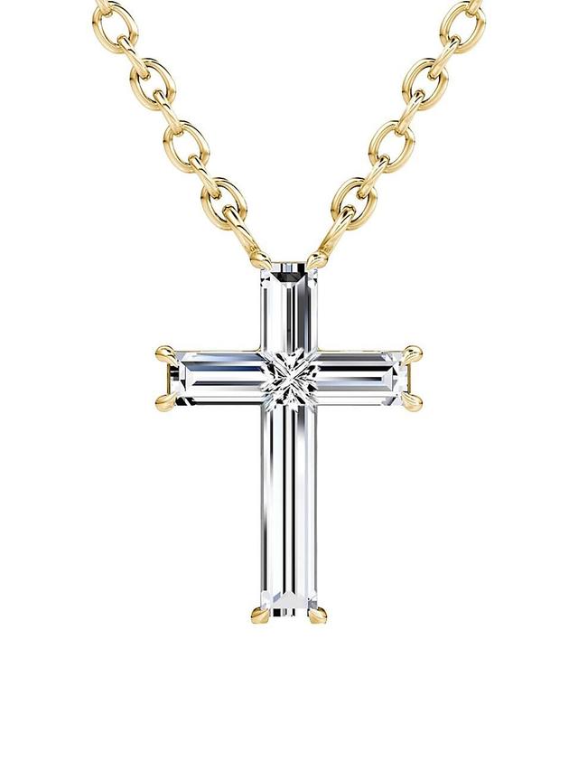 Womens Solitaire Cross Jewelry 14K Yellow Gold & 0.80 TCW Lab-Grown Diamond Pendant Necklace Product Image