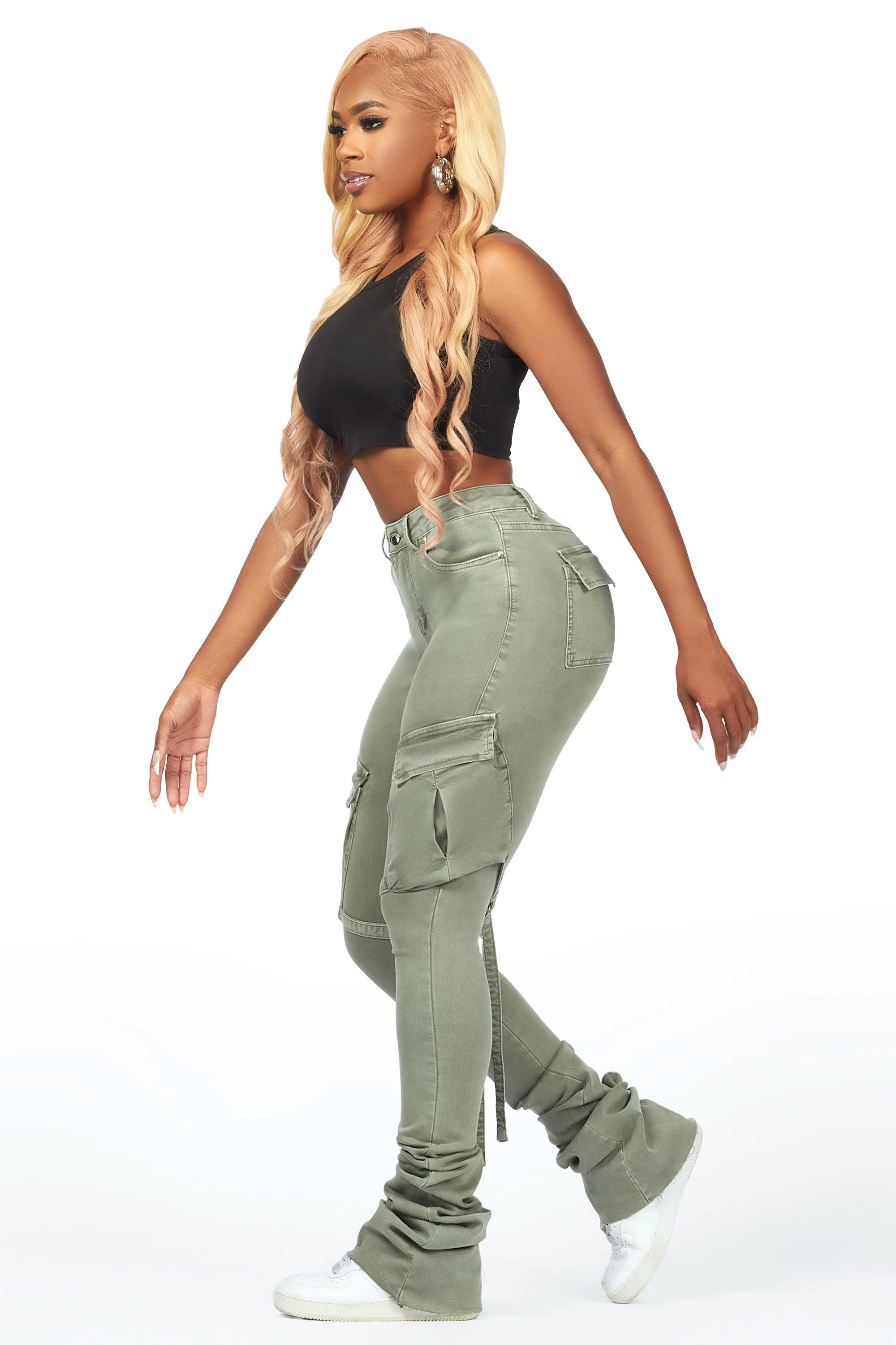 Caitlin Olive Cargo Super Stacked Jean Female Product Image