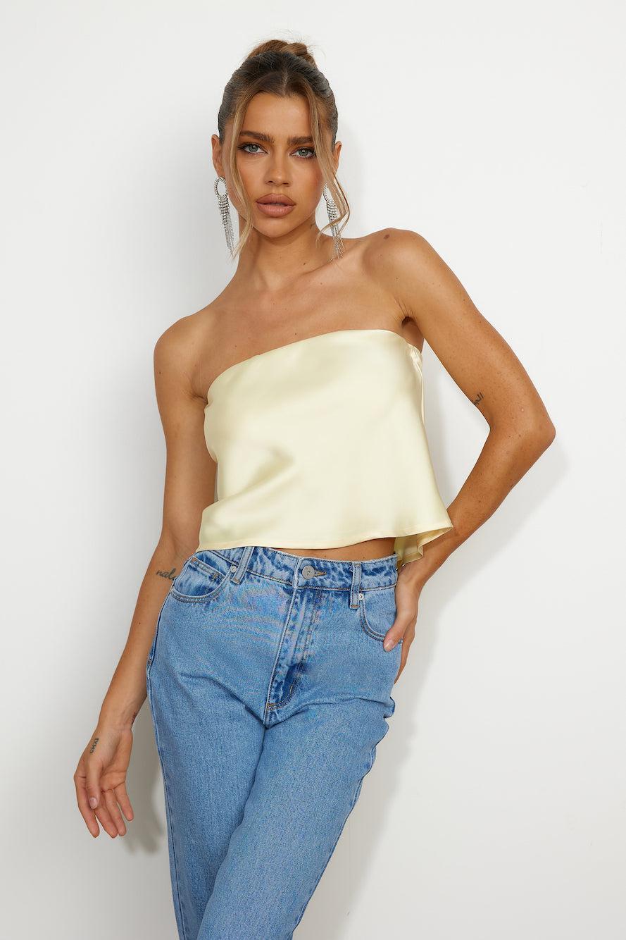 Fresh Style Satin Top Yellow Product Image