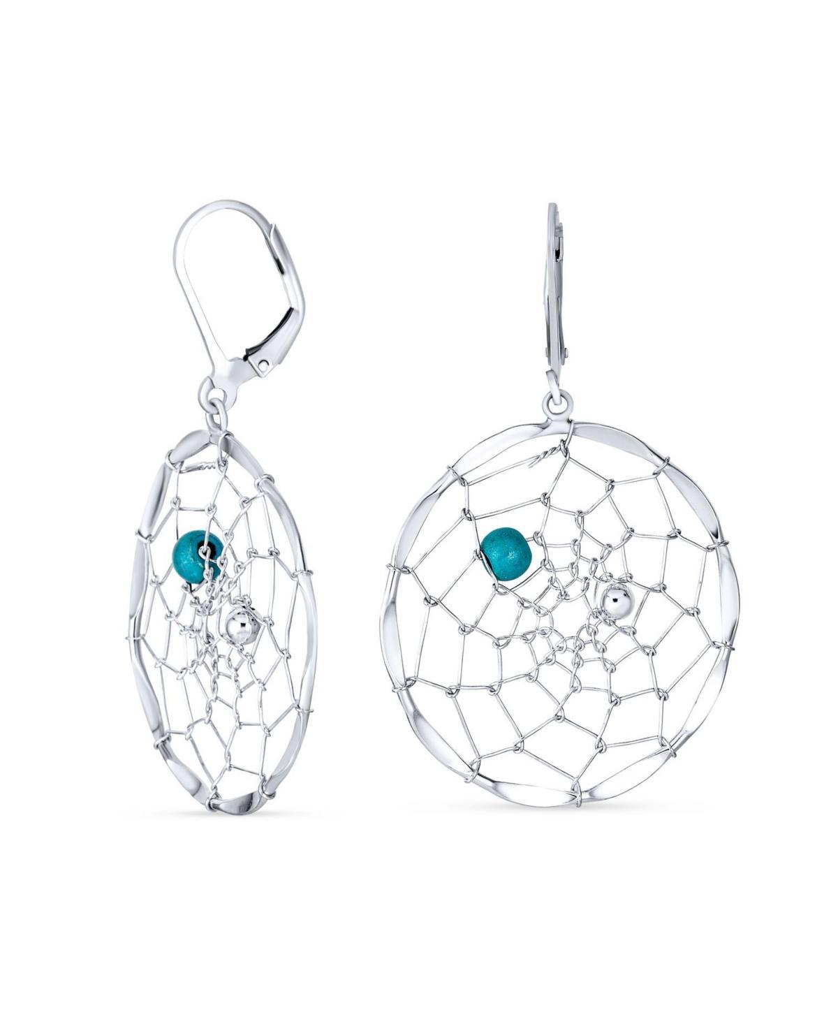 Bling Jewelry Blue Turquoise Lever back Western Native American Indian Large Round Dream Catcher Earrings For Women Teen .925 Sterling Silver Product Image