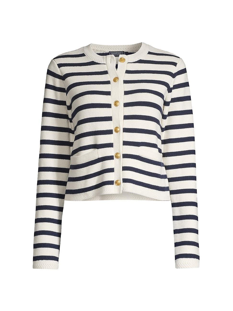 Vineyard Vines Stripe Crew Cardigan (Nautical ) Women's Sweater Product Image