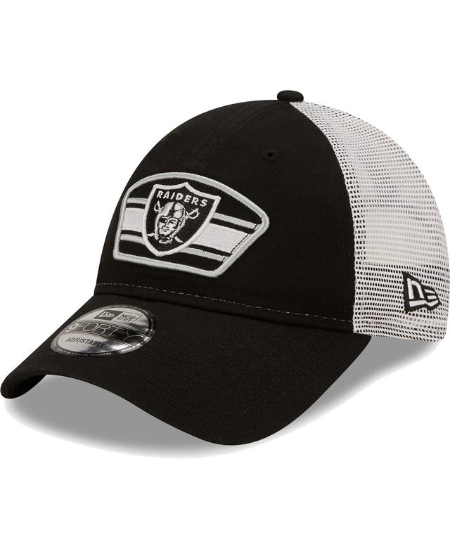 Mens New Era Black/White Las Vegas Raiders Logo Patch Trucker 9FORTY Snapback Hat Product Image