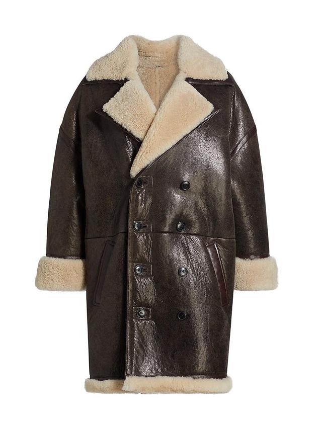 Womens Shearling-Trimmed Leather Cocoon Coat Product Image