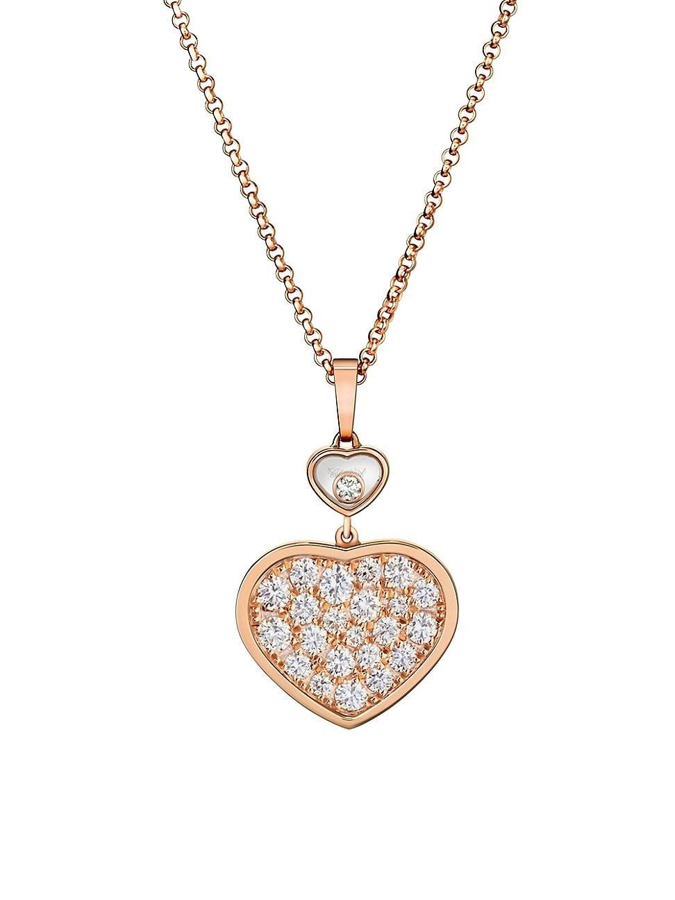 Womens Happy Hearts 18K Rose Gold & Diamond Pendant Necklace Product Image