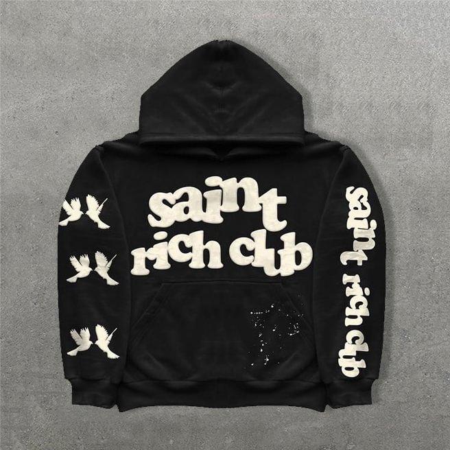 Sopula Vintage Saint Rich Club Graphic Print Side Pockets Hoodie Product Image