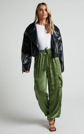 Jadeiah Pants - Mid Rise Cargo Pocket Satin Jogger Pant in Khaki product image