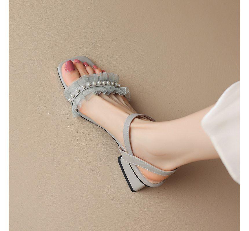 Faux Pearl Ruffle Buckle Sandals Product Image