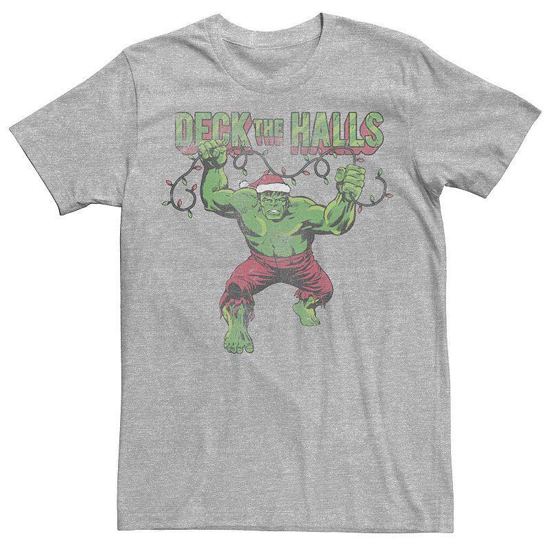 Mens Marvel Deck The Halls Distressed Hulk Portrait Graphic Tee Grey Product Image