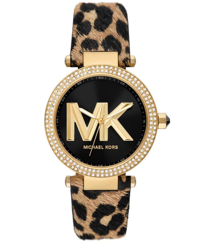 Michael Kors Womens Parker Three-Hand Animal Print Leather Strap Watch Product Image