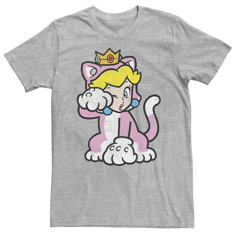 Big & Tall Super Mario 3D Bowsers Fury Princess Peach Cat Portrait Tee, Mens Athletic Grey Product Image