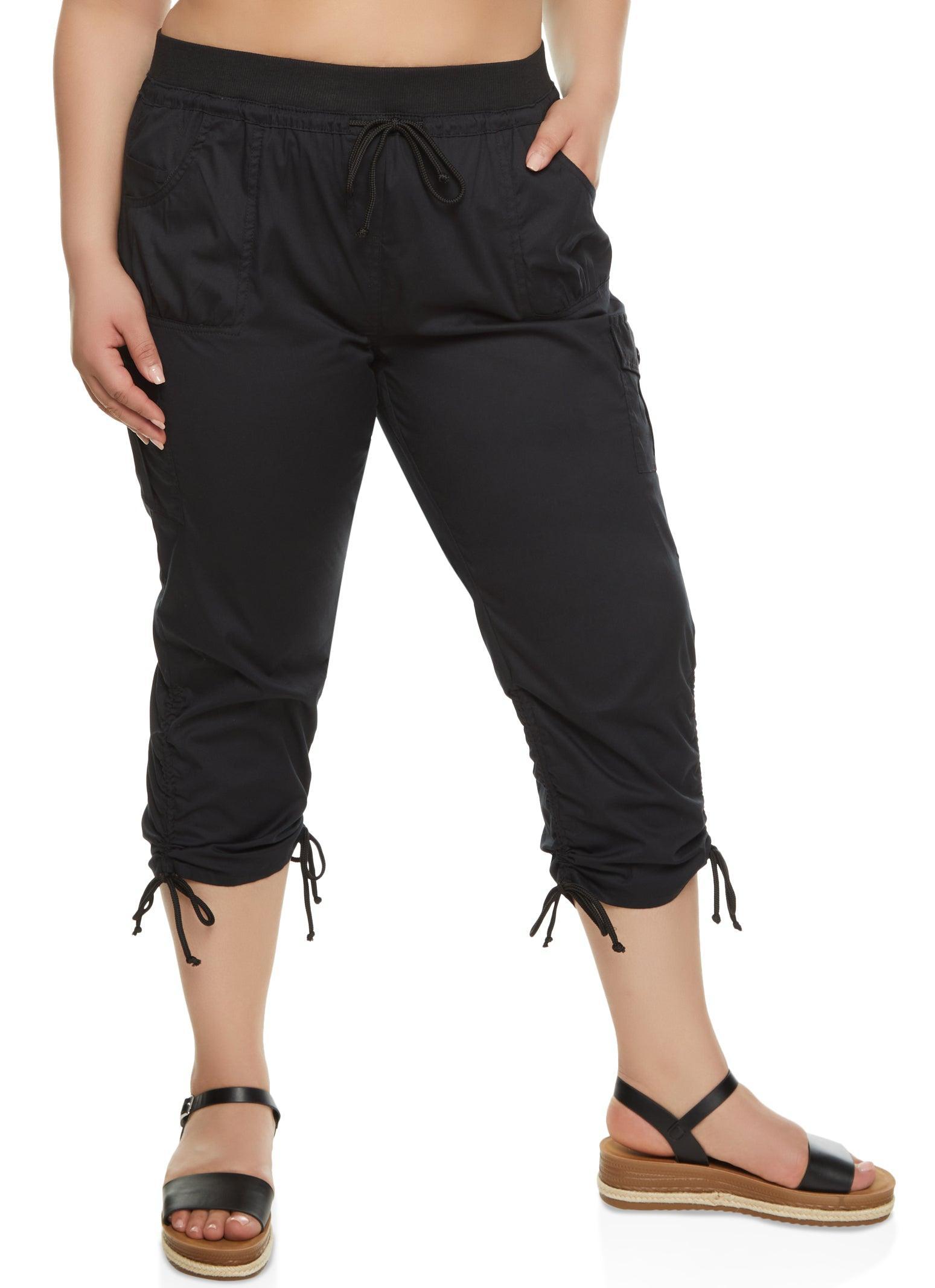 Womens Plus Size High Waisted Ruched Cargo Capri Pants Product Image