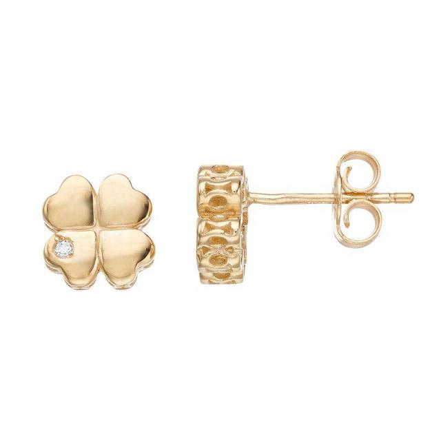 14k Yellow Gold with 1/10 ct. T.W. Diamond Clover Stud Earrings, Womens, 14k Gold Product Image