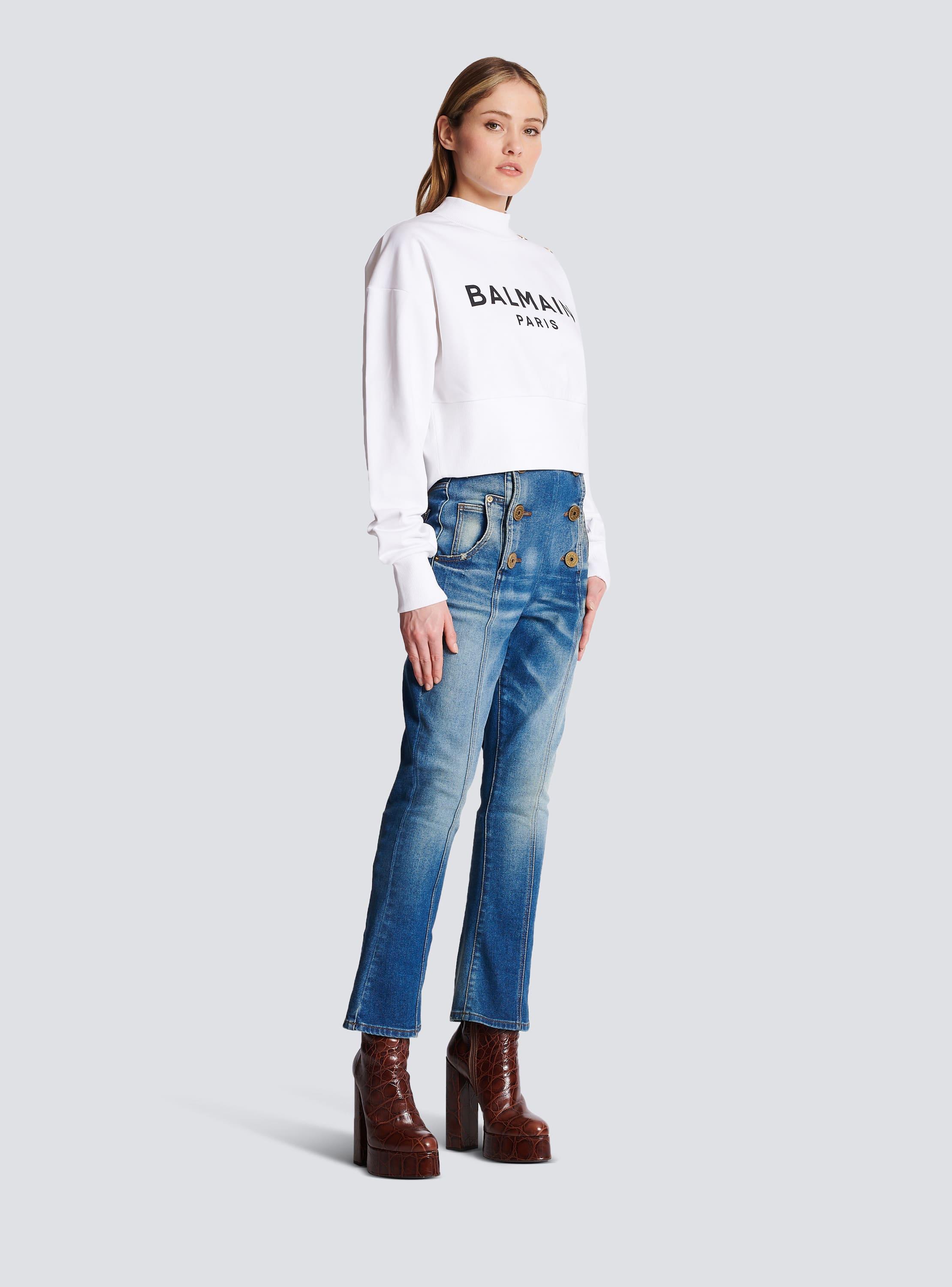 Cropped sweatshirt with Balmain Paris print Product Image