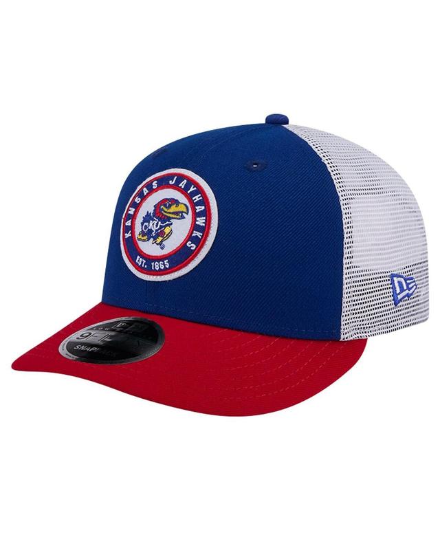 Mens New Era Royal Kansas Jayhawks Throwback Circle Patch 9FIFTY Trucker Snapback Hat Product Image