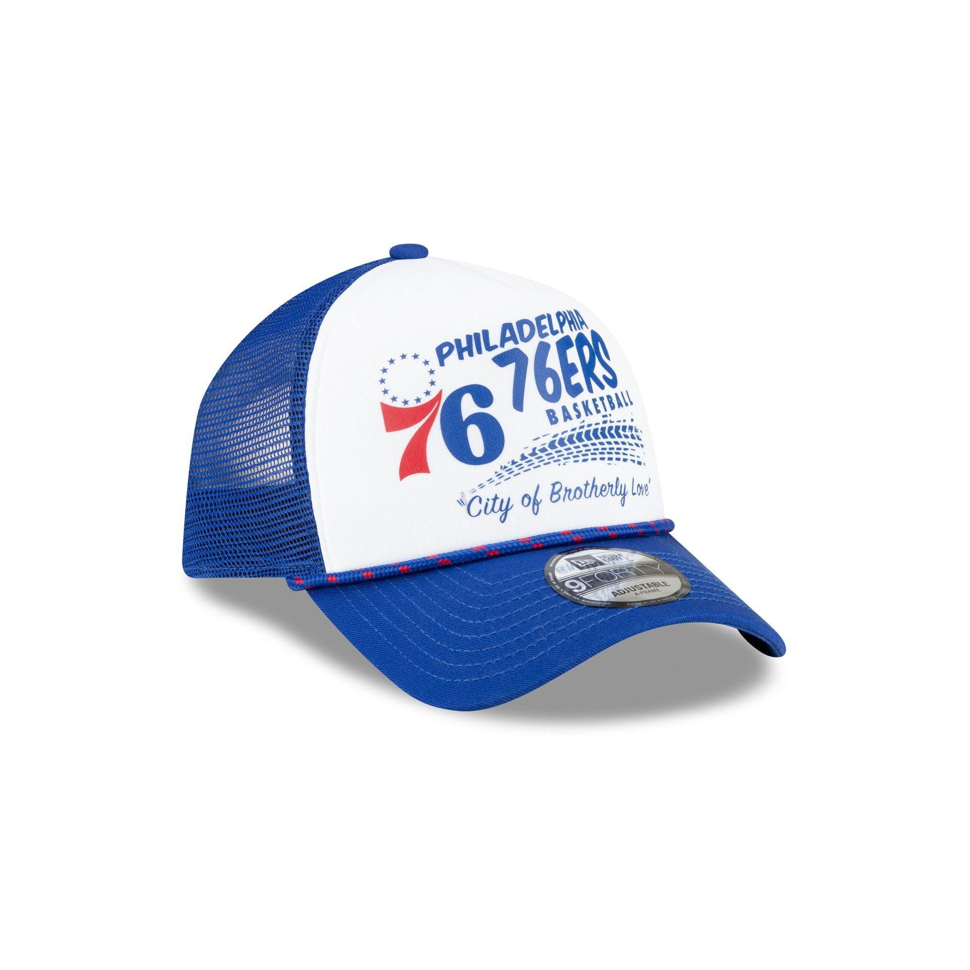 Philadelphia 76ers 2024 Rally Drive White 9FORTY A-Frame Trucker Hat Male Product Image