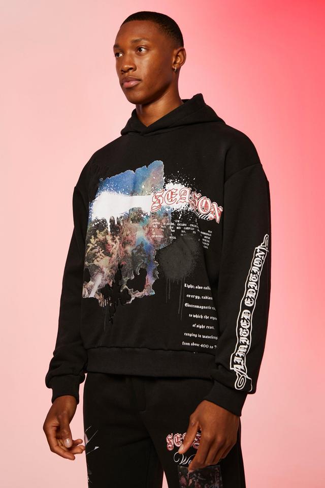 Boxy Renaissance Puff Print Hoodie | boohooMAN USA Product Image