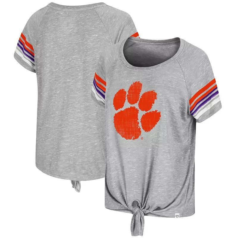 Womens Colosseum Heathered Gray Clemson Tigers Boo You Knotted Raglan T-Shirt Product Image