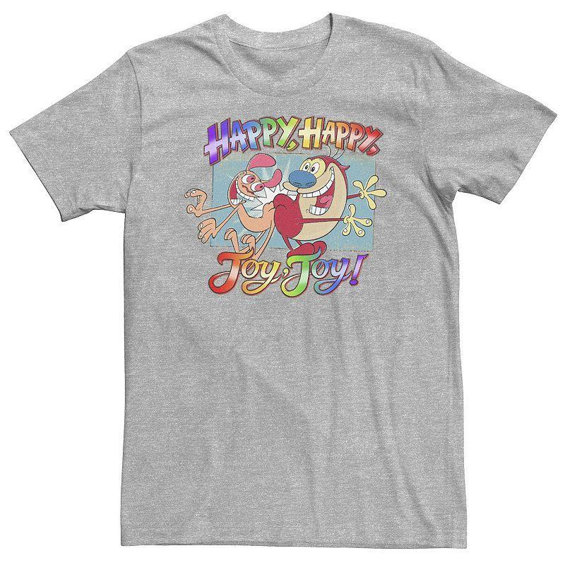 Big & Tall Ren And Stimpy Pride Happy Happy Joy Joy Rainbow Gradient Tee, Mens Athletic Grey Product Image