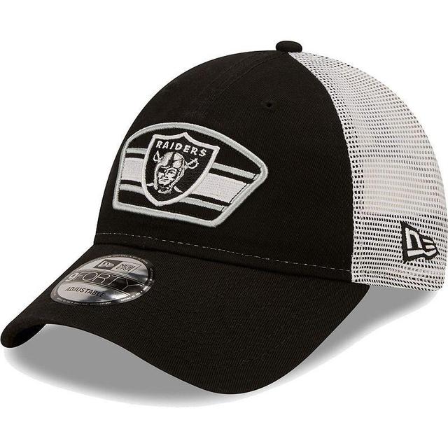 Mens New Era Black/White Las Vegas Raiders Logo Patch Trucker 9FORTY Snapback Hat Product Image