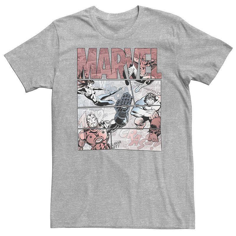 Big & Tall Marvel Retro Red, White & Blue Comic Panel Tee, Mens Athletic Grey Product Image