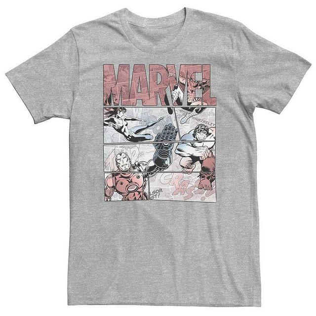 Big & Tall Marvel Retro Red, White & Blue Comic Panel Tee, Mens Athletic Grey Product Image