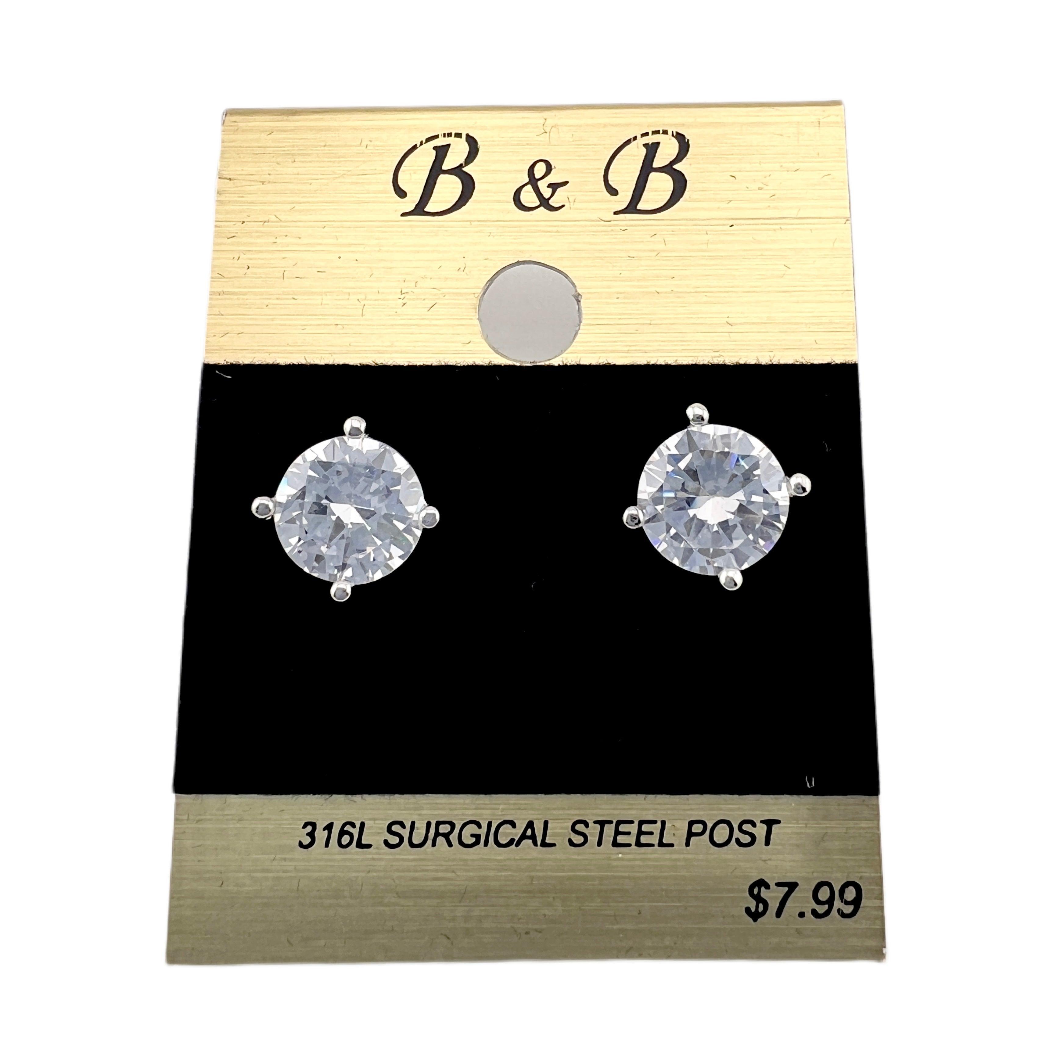 B&B Silver Color Cubic Zirconia Round Stud Earrings Female Product Image