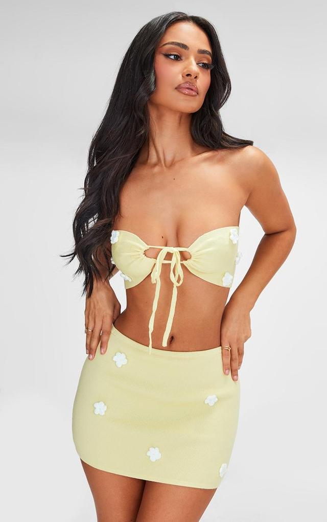 Petite Lemon Knitted Flower Bandeau Crop Top Product Image