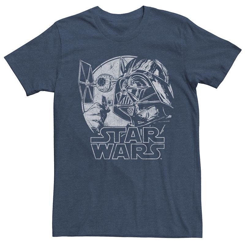 Mens Star Wars Darth Vader Ships Portrait Tee Navy Grey Product Image