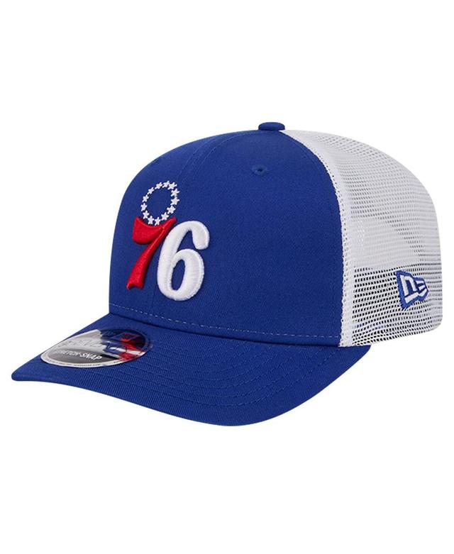 New Era Mens Royal Philadelphia 76ers Trucker 9SEVENTY Coolera Stretch-Snap Hat - Royal, White Product Image