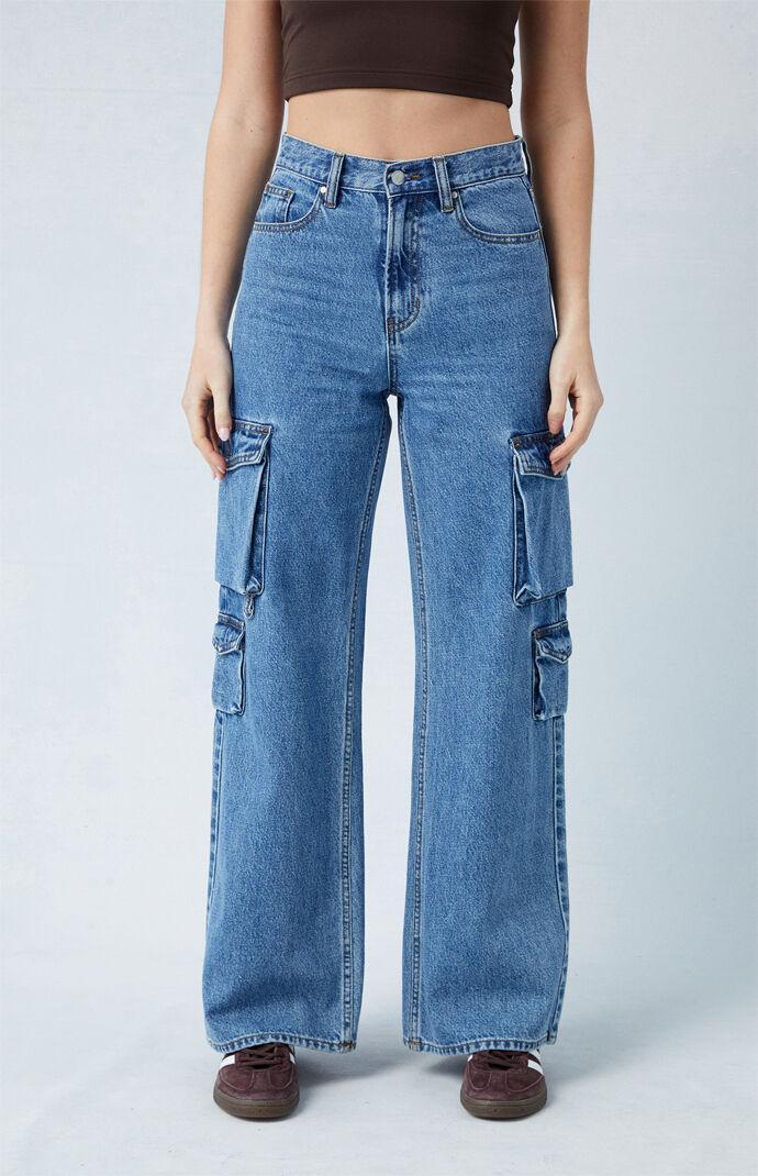 PacSun Womens Medium Indigo Wide Leg Cargo Jeans Product Image