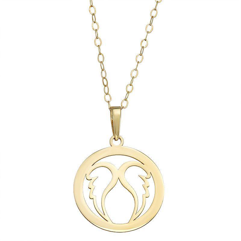 10k Gold Angel Wings Disc Pendant Necklace, Womens Yellow Product Image